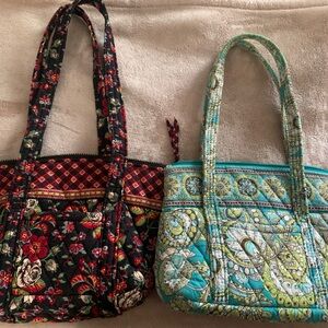 2 Vera Bradley Black Floral Anastasia and Blue Paisley Peacock retired Tote bags